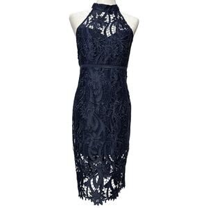 Bardot Womens Size 6 Lace Overlay Sleeveless Cocktail Dress Navy Blue Classic